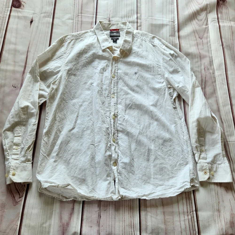 Victorinox Stripe Long Sleeve Shirt Cream White Button Front, Men's Size XXL 2XL - Picture 2 of 10